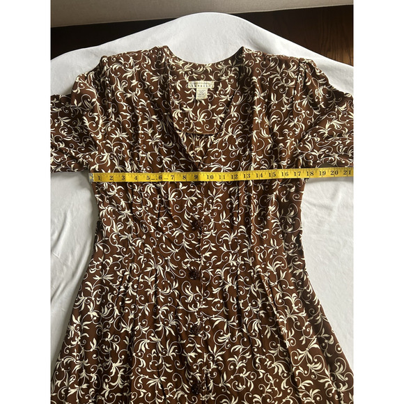 Vintage Express Floral Button Front Maxi Dress Womens Size 13/14 Brown Ivory USA - Picture 5 of 7